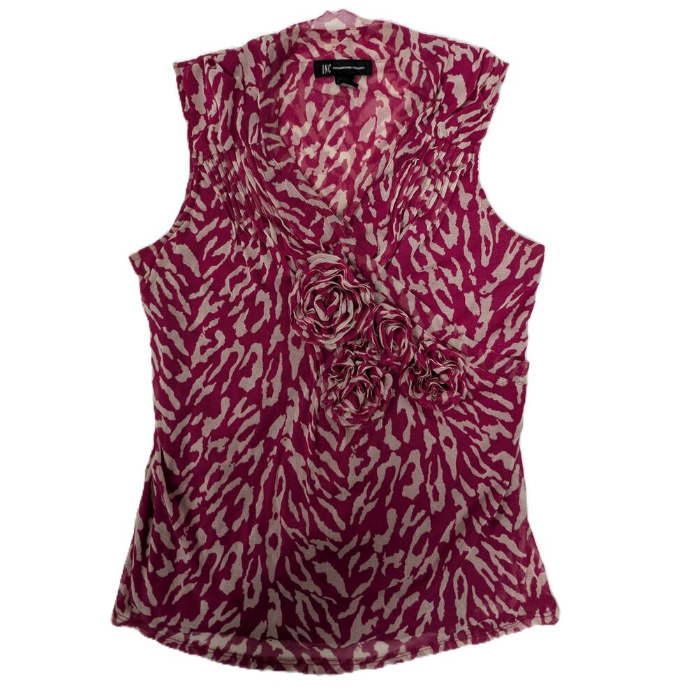Women's  INC International Concepts Blouse Pink & White Animal Print Size M